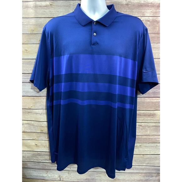 Nike Mens Polo Shirt Size XL Blue Dri-Fit Standard Fit Striped - Picture 1 of 11